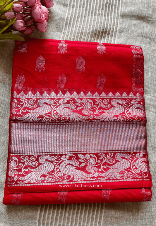 Scarlet red pure Mangalagiri silk saree | Alekya Collection