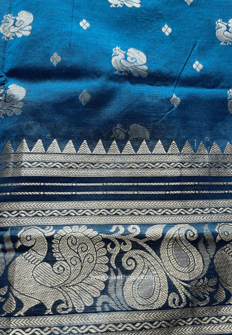 Cobalt Blue pure Mangalagiri silk saree | Alekya Collection