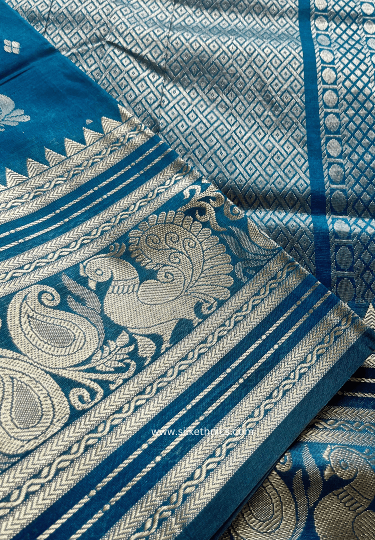 Cobalt Blue pure Mangalagiri silk saree | Alekya Collection