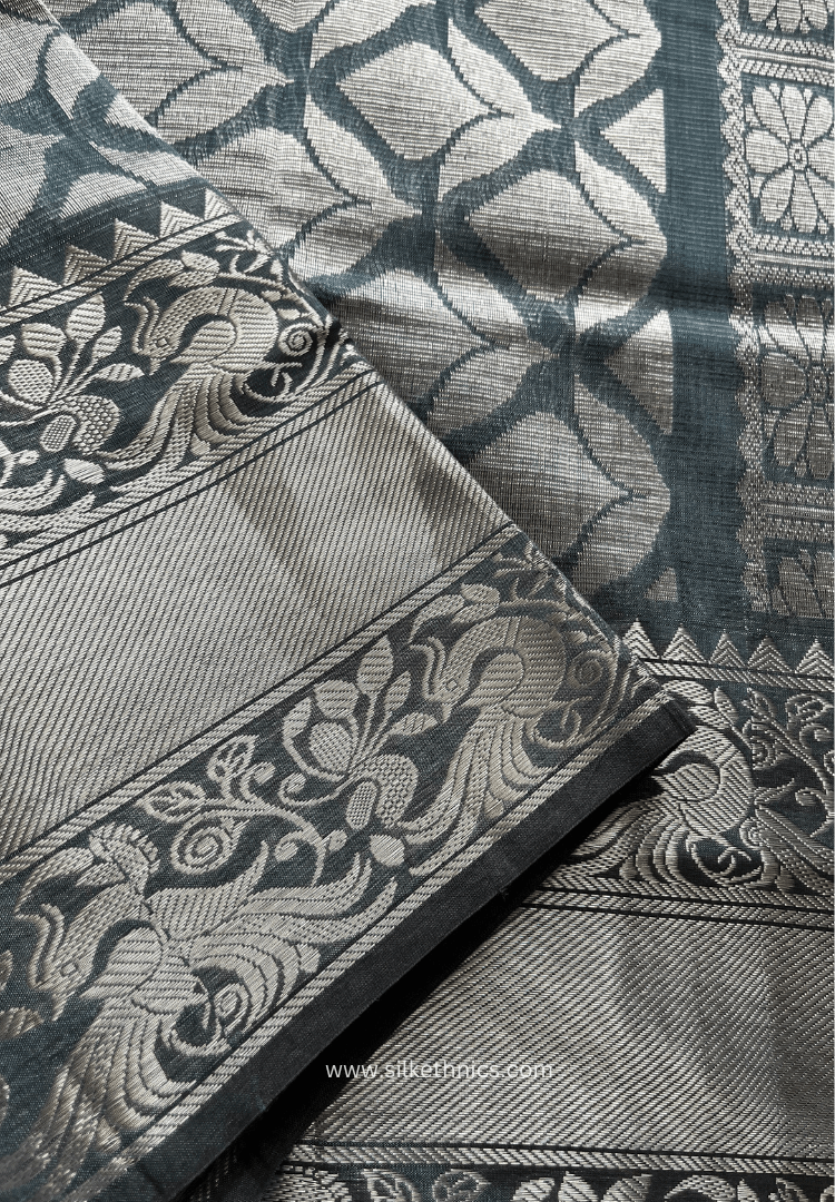 Cool grey pure Mangalagiri silk saree | Alekya Collection