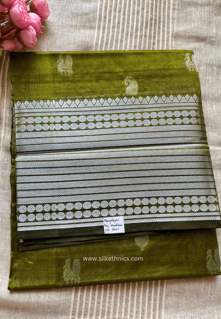 Olive Green pure Mangalagiri silk saree | Alekya Collection