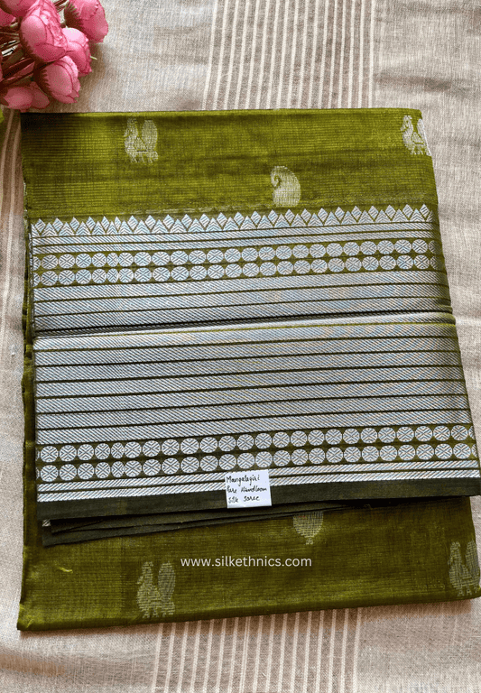Olive Green pure Mangalagiri silk saree | Alekya Collection
