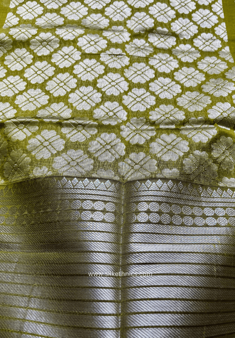 Olive Green pure Mangalagiri silk saree | Alekya Collection
