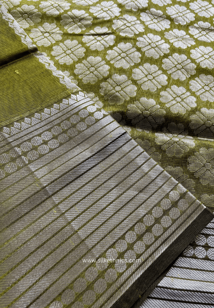 Olive Green pure Mangalagiri silk saree | Alekya Collection