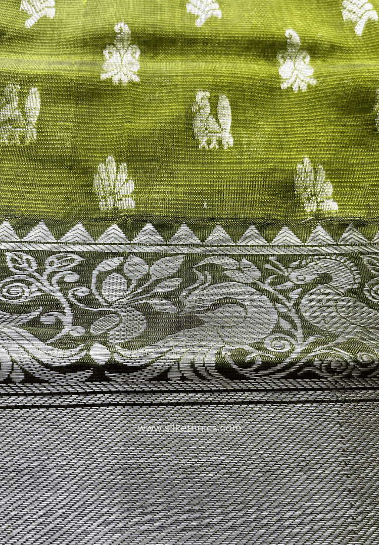 Olive Green pure Mangalagiri silk saree | Alekya Collection