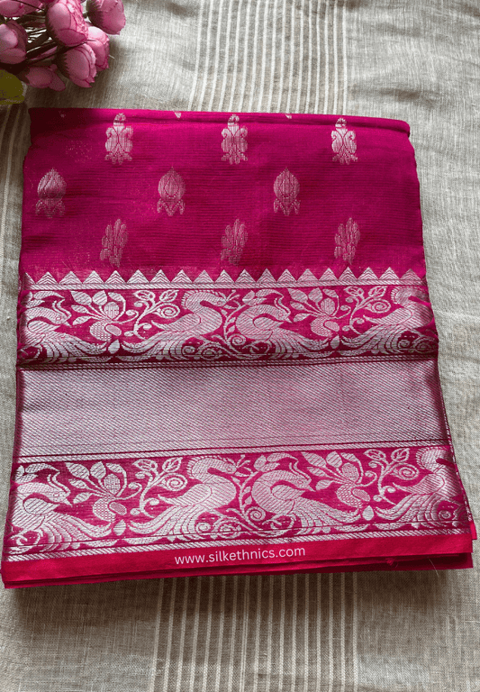 Vibrant pink pure Mangalagiri silk saree | Alekya Collection