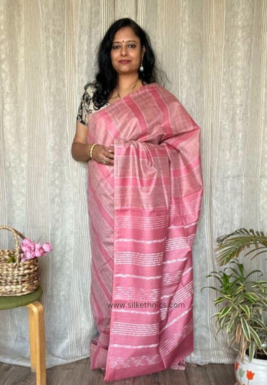 Flamingo pink Kiara tussar silk Saree