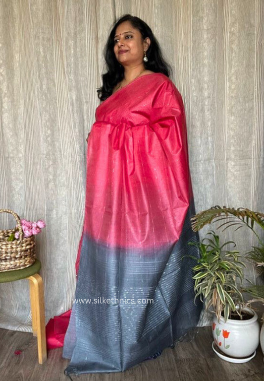 Amaranth grey Kiara tussar silk Saree