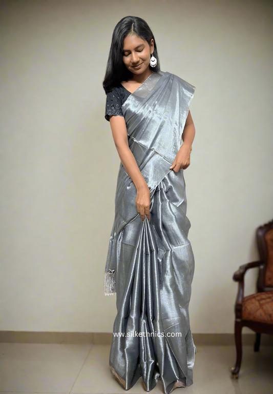 Silver grey Raga tissue saree