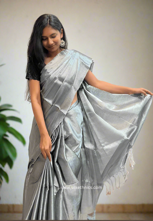 Silver grey Raga tissue saree