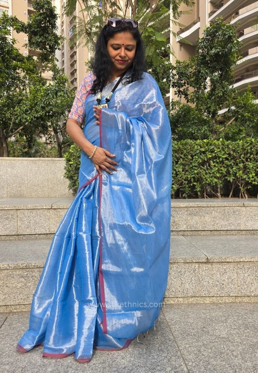 Sky blue Raaga handloom tissue saree - Neelambari