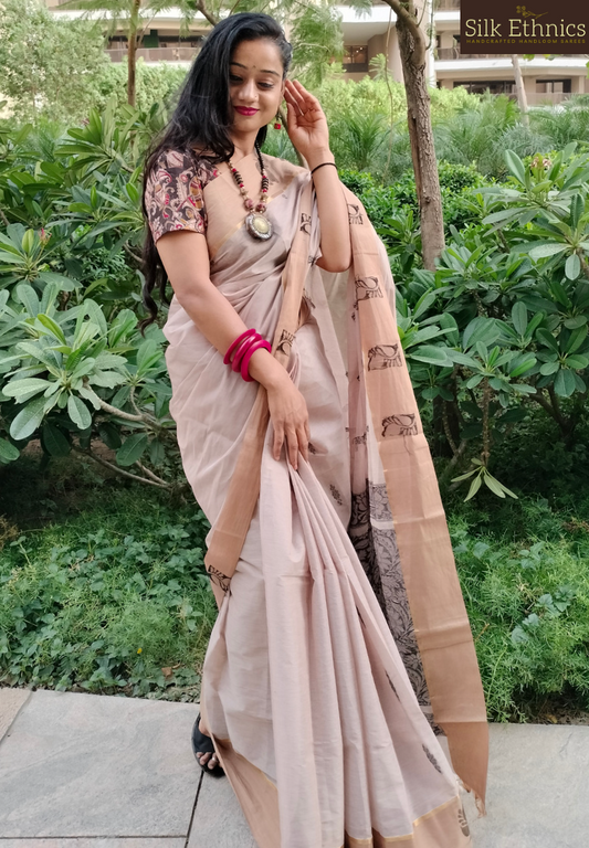 Thunder grey pure handloom cotton saree