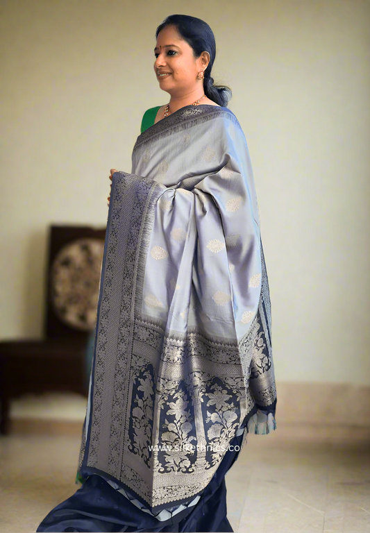 Silver grey Coimbatore soft silk saree