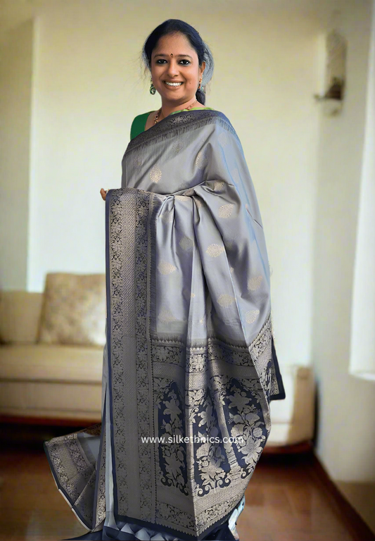 Silver grey Coimbatore soft silk saree