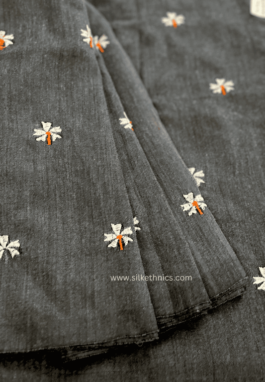 Dark gray cotton embroidered Rangreet saree