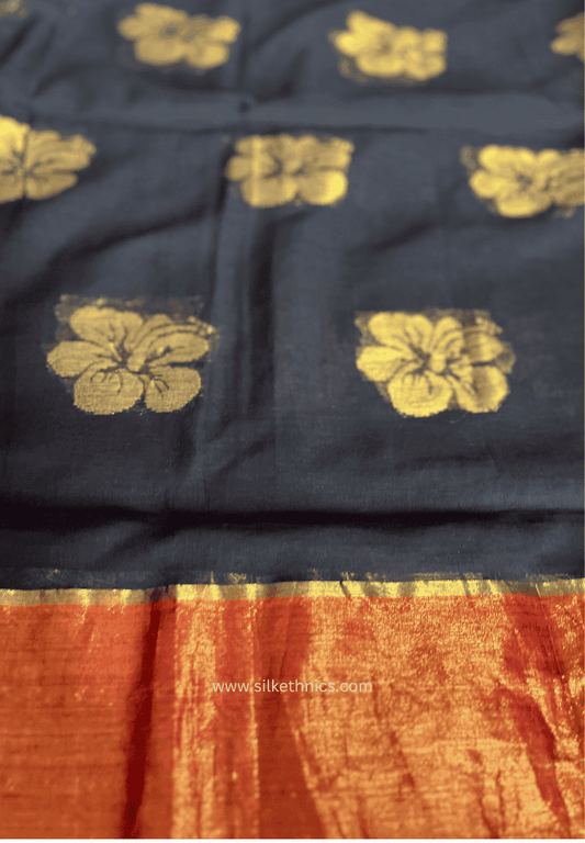 Red and Black Japa mul cotton saree