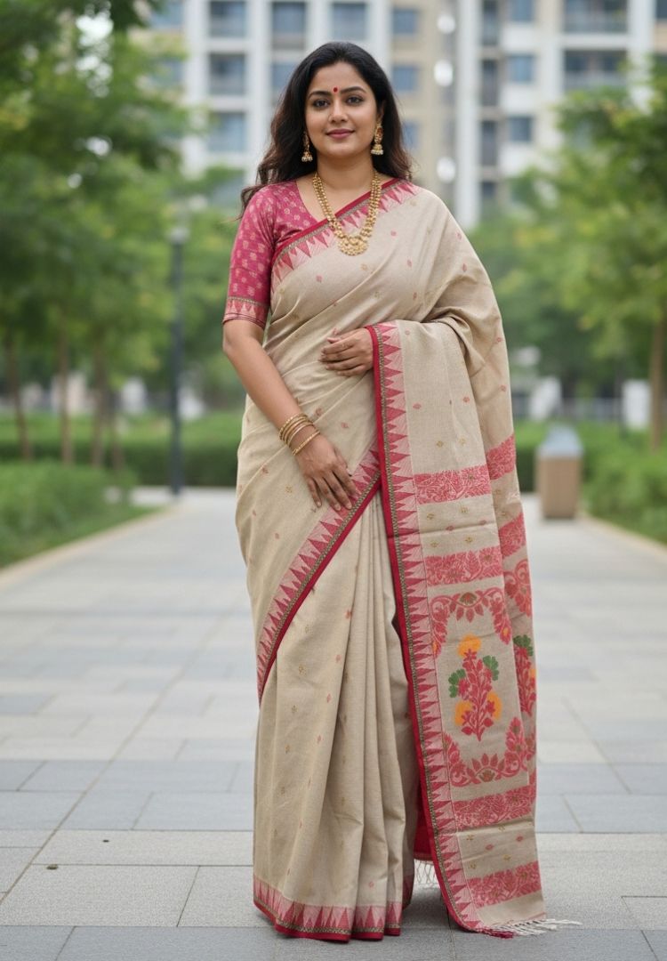 Royal Red Traditional Tangail Bengal Handweaving saree