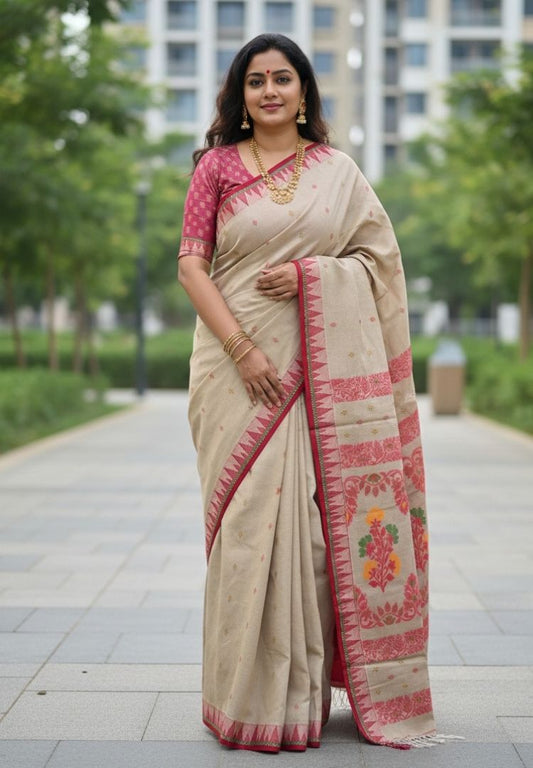Royal Red Traditional Tangail Bengal Handweaving saree