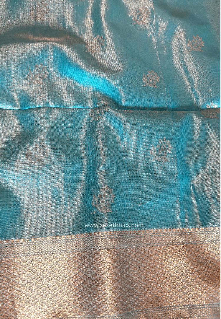 Turquoise Blue Pure Maheshwari tissue Silk saree