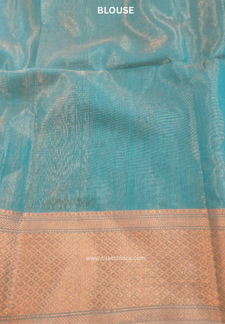 Turquoise Blue Pure Maheshwari tissue Silk saree