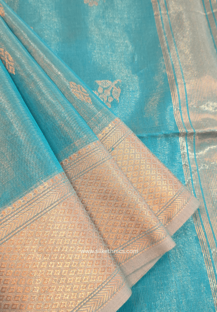 Turquoise Blue Pure Maheshwari tissue Silk saree