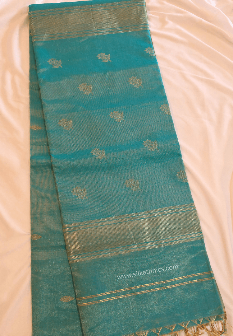 Turquoise Blue Pure Maheshwari tissue Silk saree