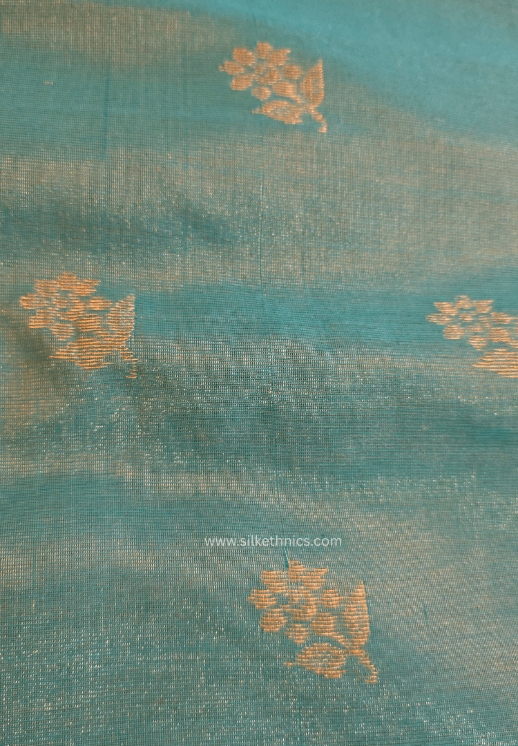 Turquoise Blue Pure Maheshwari tissue Silk saree