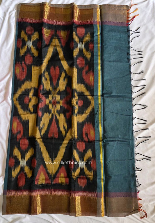 Teal Blue Pochampally printed silkcotton saree
