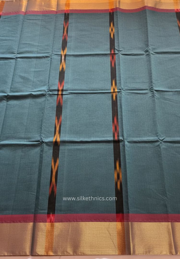 Teal Blue Pochampally printed silkcotton saree