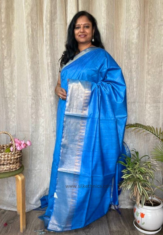 Temple border Neela Ambar silk saree