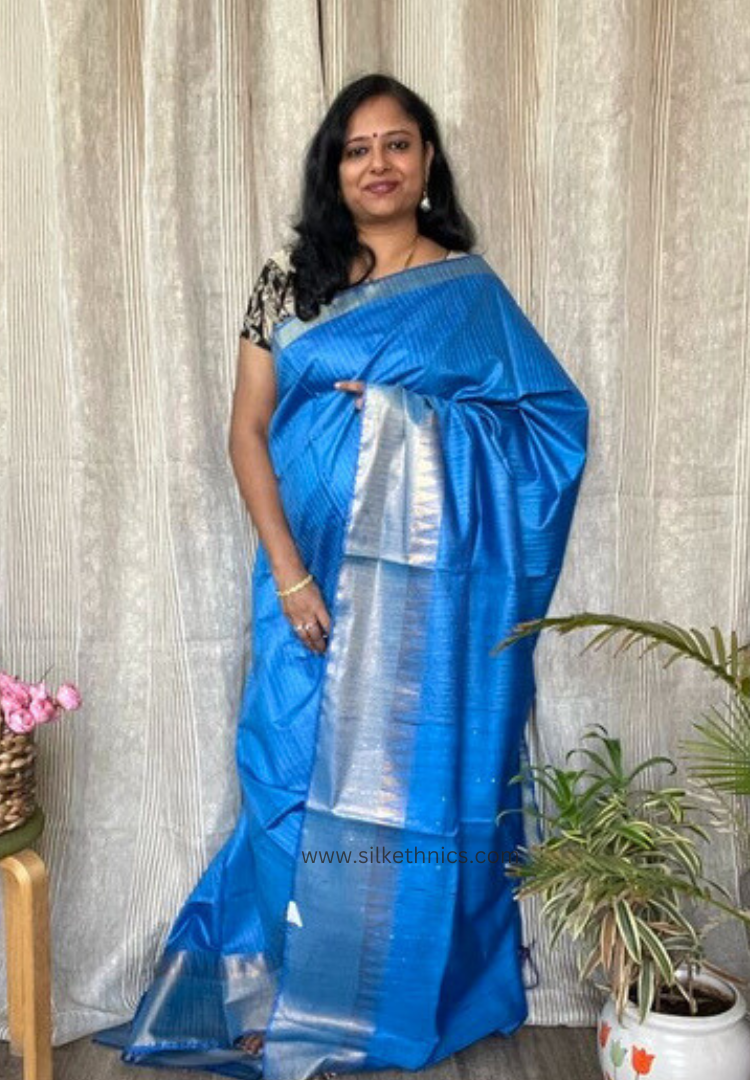 Temple border Neela Ambar silk saree