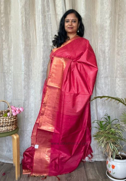 Temple border red raw silk saree