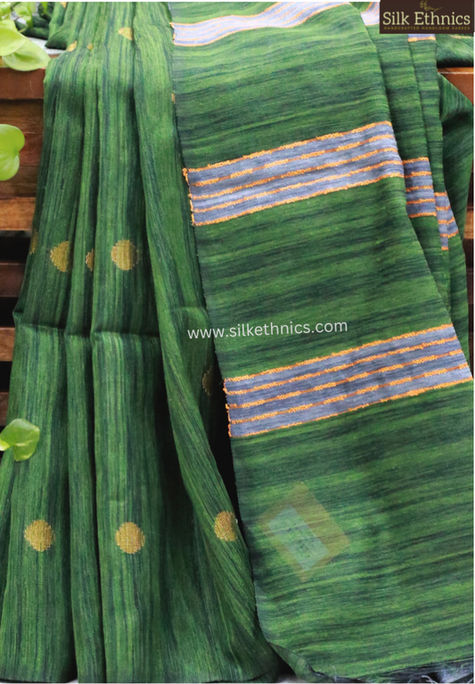 Forest green polka Sico saree