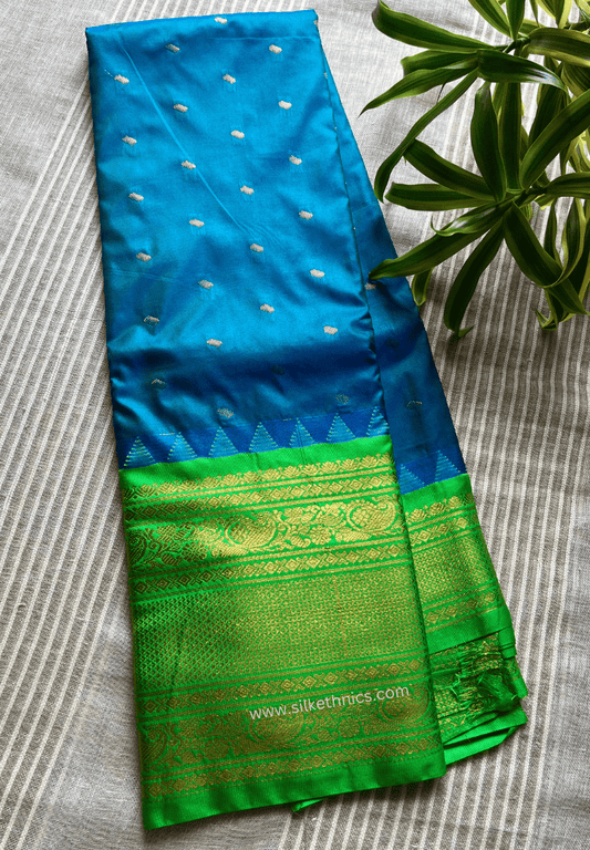 Gadwal Grace Emerald Aqua silk saree