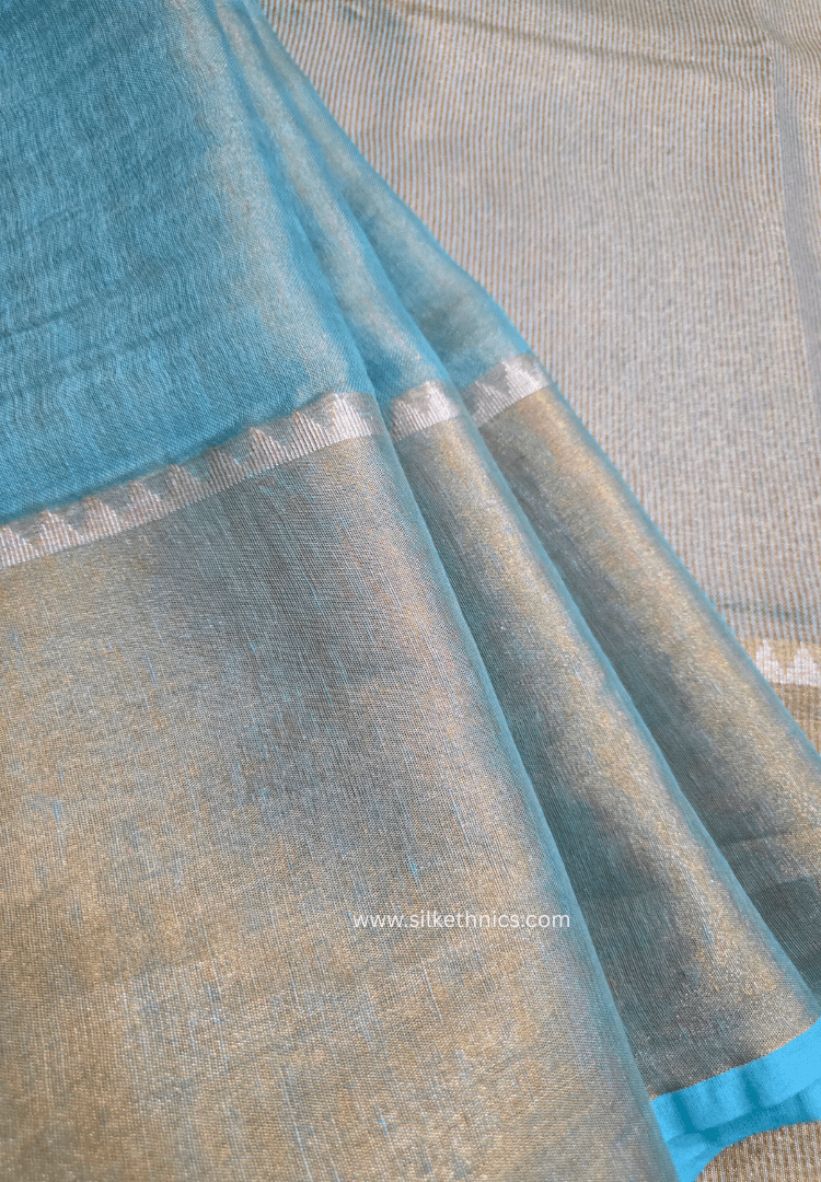 Turquoise Tissue Linen Samaira Handloom Saree