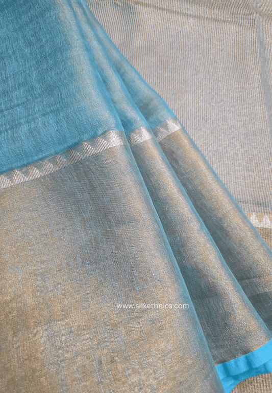 Turquoise Tissue Linen Samaira Handloom Saree