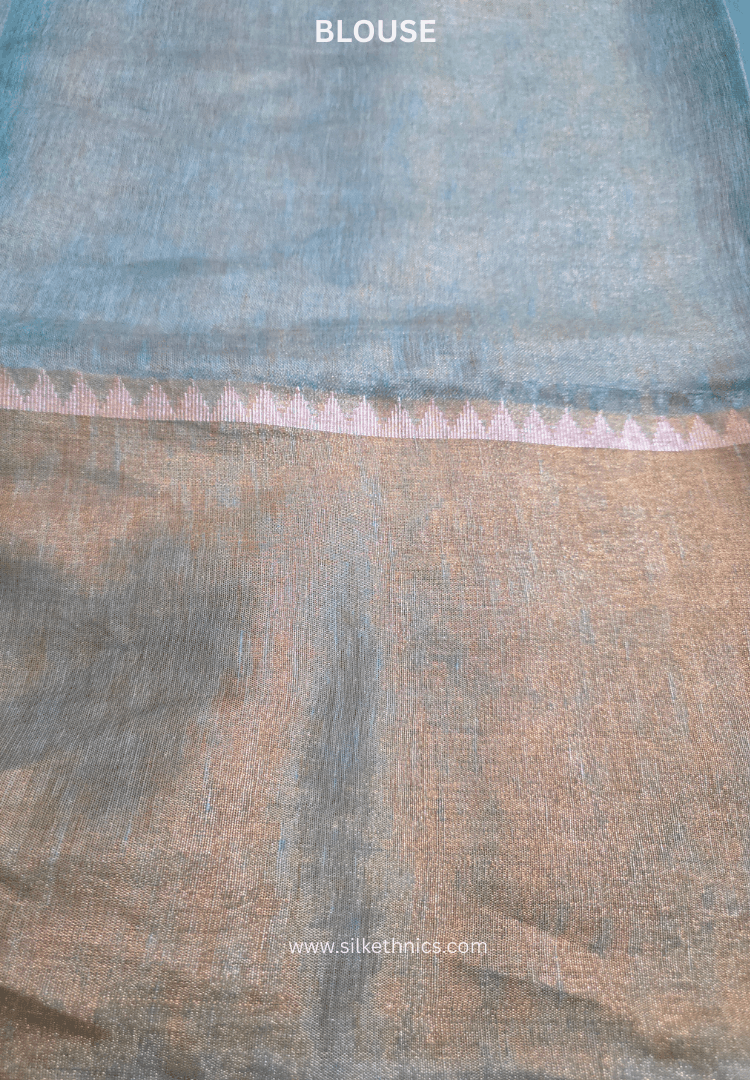 Turquoise Tissue Linen Samaira Handloom Saree