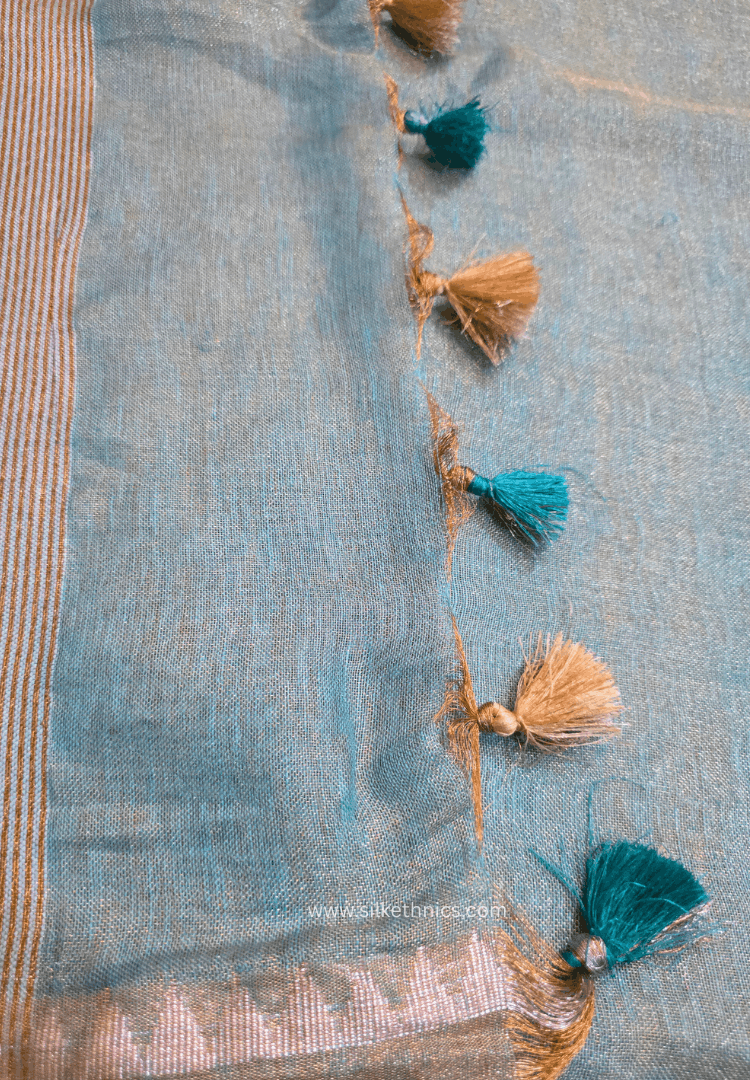 Turquoise Tissue Linen Samaira Handloom Saree