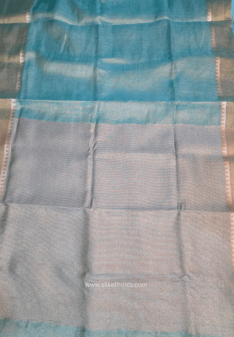 Turquoise Tissue Linen Samaira Handloom Saree