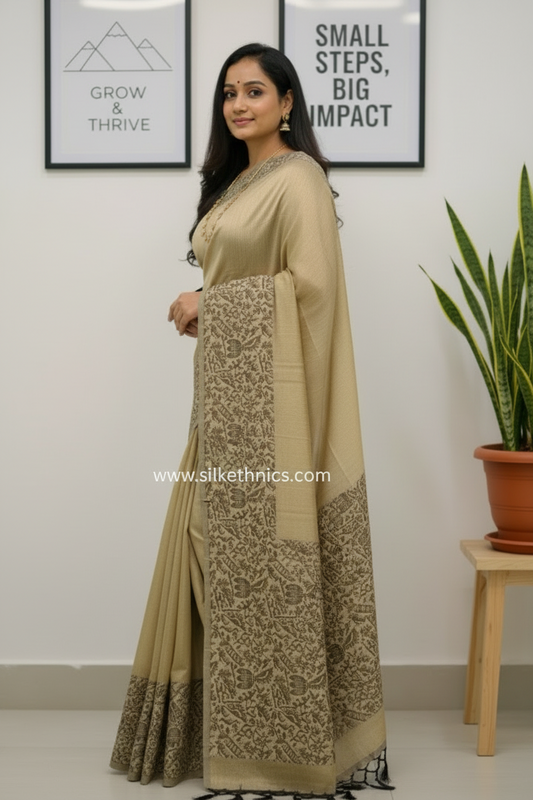Golden Beige Tussar silk saree