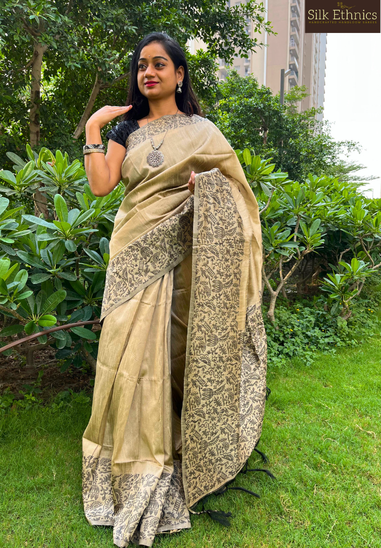 Golden Beige Tussar silk saree