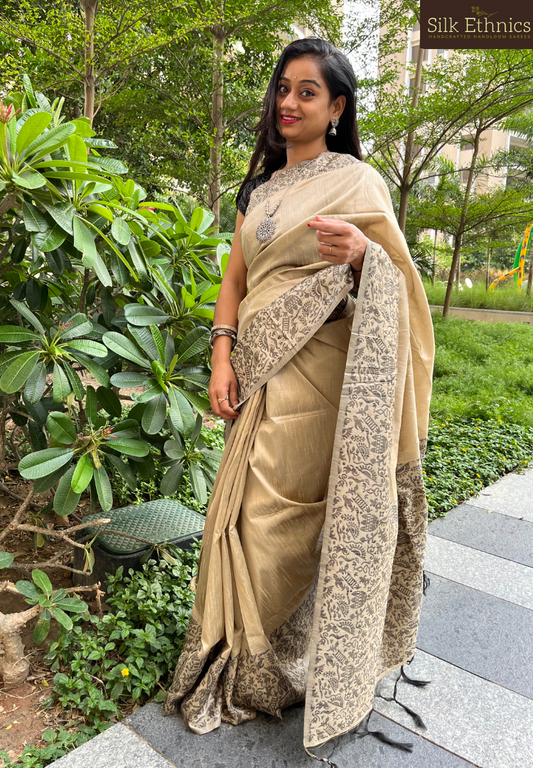 Golden Beige Tussar silk saree