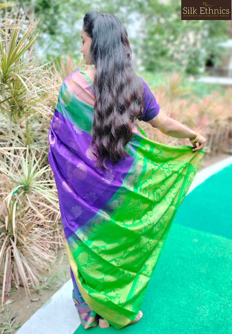 Royal blue and green Paarijatam silk saree