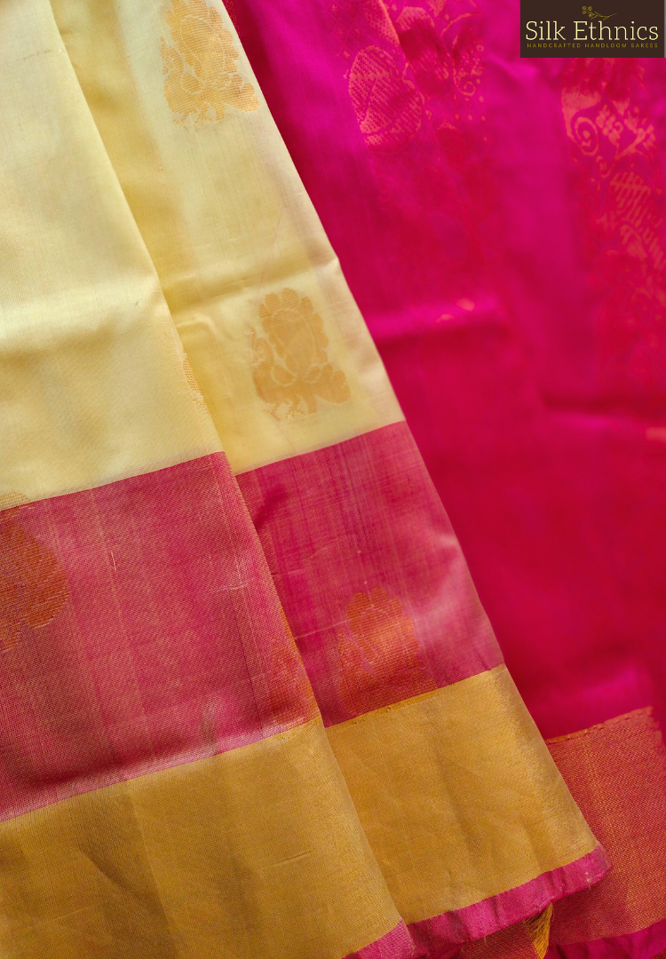 Pearl white and pink Paarijatam silk saree