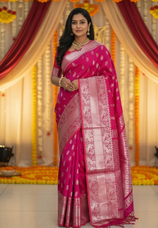 Vibrant pink pure Mangalagiri silk saree | Alekya Collection
