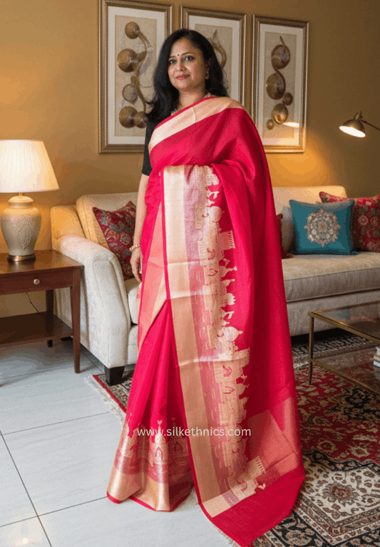 Classic red Ganga Ghat Banarasi silk saree