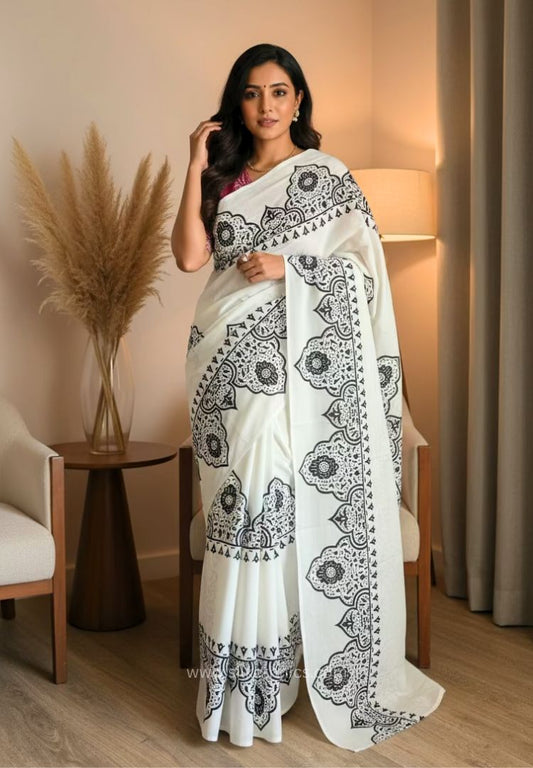 Pure white Mahati mulcotton saree