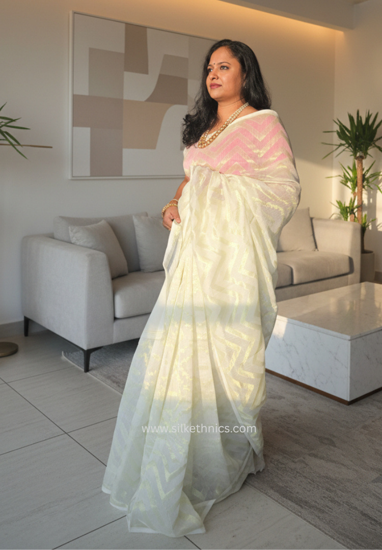 Yellow gold Resham Jamdani Handwoven saree
