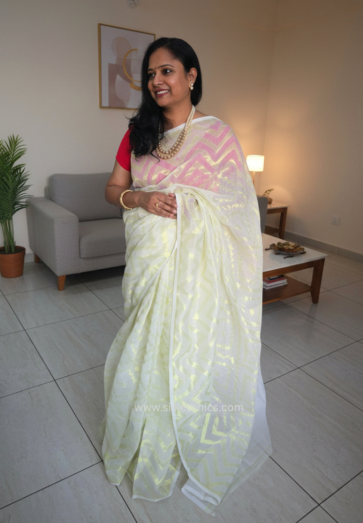 Yellow gold Resham Jamdani Handwoven saree