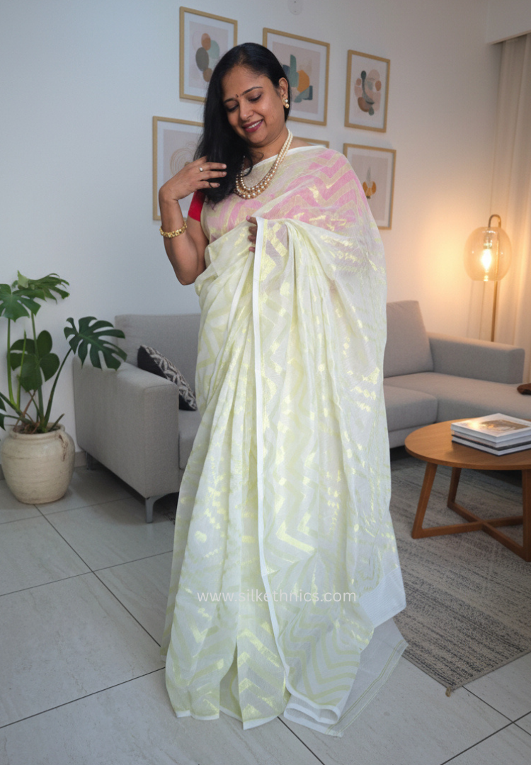 Yellow gold Resham Jamdani Handwoven saree